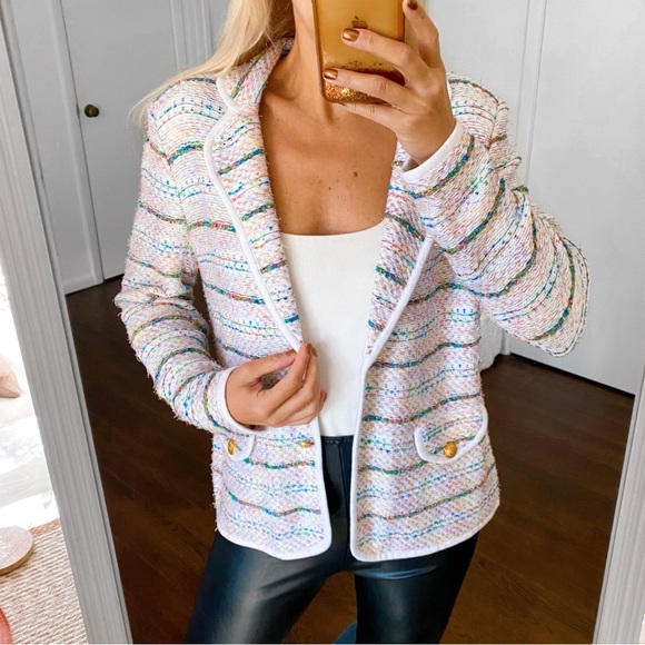 💐 ELEGANCE WHITE MULTI TWEED KNIT SWEATER BLAZER! - Picture 7 of 16